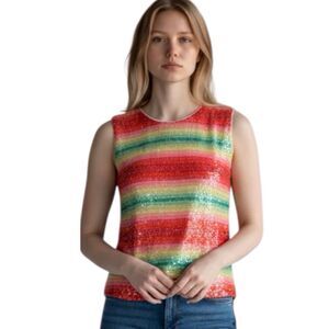 J. Crew Sz Medium (M) ❤NEW❤ Funtastic Sequin Stripe Sleeveless Women's Blouse